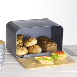 Bread box Nordic with cutting board 35 x 21,5 x 21,5 cm gray AMBITION