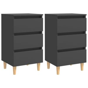 VidaXL Bed Cabinets with Solid Wood Legs 2 pcs Grey 40x35x69 cm
