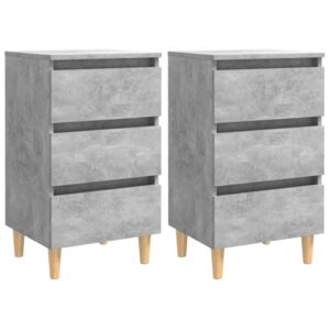 VidaXL Bed Cabinets & Solid Wood Legs 2 pcs Concrete Grey 40x35x69 cm