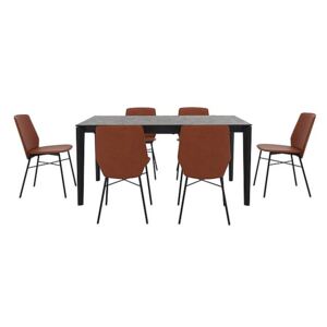 Calligaris - Pentagon Extending Dining Table with Oxide Bronze Top and 6 Sibilla Dining Chairs