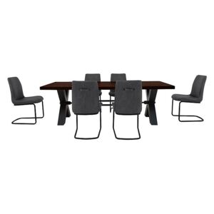 Terra Dining Table and 6 Grey Chairs - Brown
