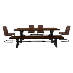 Terra Dining Table, 4 Cognac Chairs and Bench Dining Set