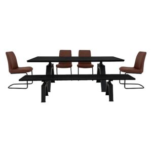 Thor Dining Table, 4 Cognac Dining Chairs and Dining Bench Dining Set