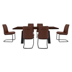 Thor Dining Table and 6 Cognac Dining Chairs Dining Set - Brown