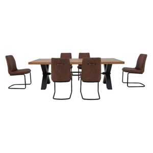 Terra Dining Table and 6 Cognac Chairs - Brown