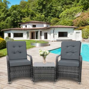 Outsunny Rattan Garden Furniture 3 PCs Sofa Chair Table Bistro Set Wicker Weave Outdoor Patio Conservatory Set w/ Cover Aluminium Frame