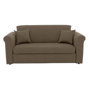 Versatile Small 2 Seater Fabric Sofa Bed with Scroll Arms - Mink