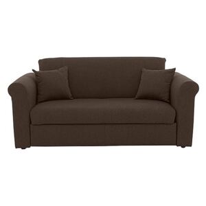 Versatile Small 2 Seater Fabric Sofa Bed with Scroll Arms - Brown