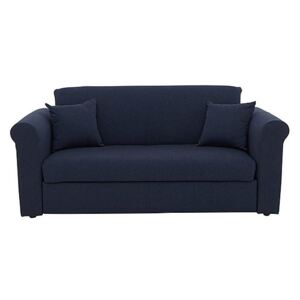 Versatile 2 Seater Fabric Sofa Bed with Scroll Arms - Blue