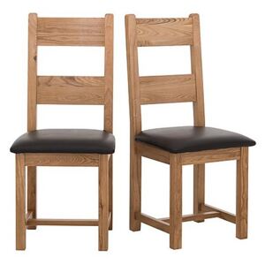 Furnitureland - California Pair of Wooden Ladder Back Dining Chairs - Brown