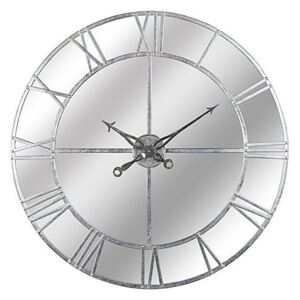 Large Silver Mirrored Wall Clock