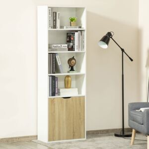 HOMCOM 2 Door 4 Shelves Tall Bookcase Modern Storage Cupboard Display Unit for Living Room Study Bedroom Home Office Furniture White and Oak