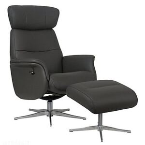 Marseille Leather Swivel Recliner Chair and Footstool - Grey