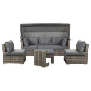Outdoor Garden Set Grey Dark Brown PE Rattan Sofa with Canopy Chairs and Side Table Modern Design Beliani