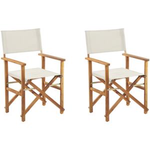 Set of 2 Garden Director's Chairs Light Wood with Off-White Acacia Fabric Folding Beliani