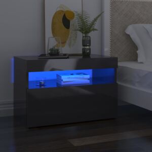 VidaXL Bedside Cabinet & LED Lights High Gloss Grey 60x35x40 cm