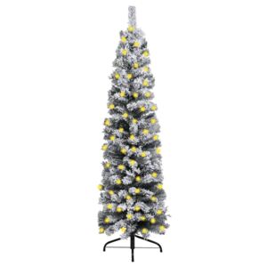 VidaXL Slim Christmas Tree with LEDs&Flocked Snow Green 150 cm PVC