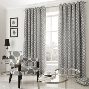 OH Ready Made Lined Eyelet Curtains Silver
