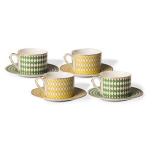 Chess Teacup - / 200 ml - With saucer / Set of 4 by Pols Potten Yellow/Green
