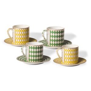 Chess Espresso cup - / 100 ml - With saucer / Set of 4 by Pols Potten Yellow/Green