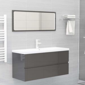 VidaXL 2 Piece Bathroom Furniture Set High Gloss Grey Chipboard