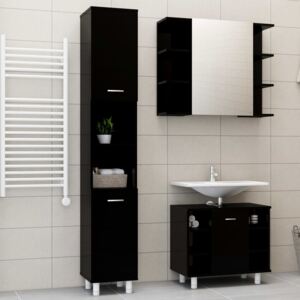 VidaXL 3 Piece Bathroom Furniture Set High Gloss Black Chipboard