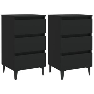 VidaXL Bed Cabinet with Metal Legs 2 pcs Black 40x35x69 cm