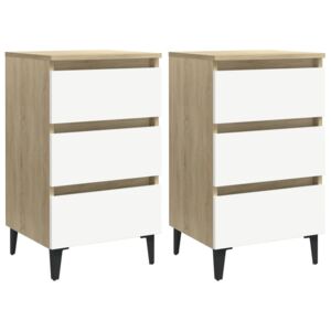 VidaXL Bed Cabinet with Metal Legs 2 pcs White and Sonoma Oak 40x35x69 cm