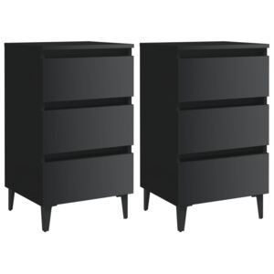 VidaXL Bed Cabinet with Metal Legs 2 pcs High Gloss Black 40x35x69 cm