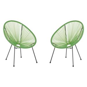 Set of 2 Garden Chairs Green PE Rattan Papasan Modern Beliani