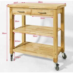 SoBuy Rubber Wood Kitchen Storage Trolley Cart with Drawers,FKW24-N