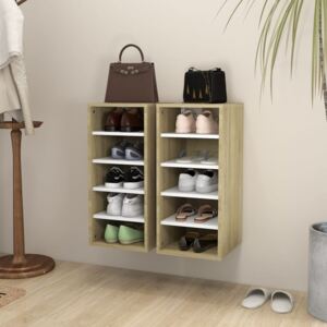 Shoe Cabinets 2 pcs White and Sonoma Oak 31.5x35x70 cm Chipboard