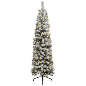 VidaXL Slim Christmas Tree with LEDs&Flocked Snow Green 120 cm PVC