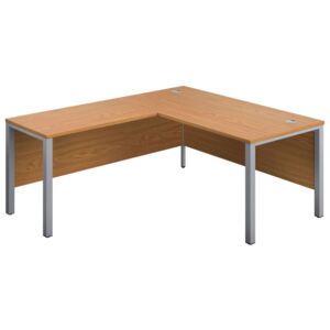 Progress H-Leg Left Hand L-Shape Desk, 160wx180dx73h (cm), Silver/Oak
