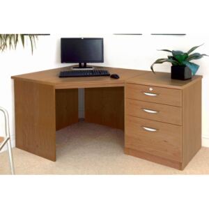 Small Office Corner Desk Set With 3 Drawers (English Oak)