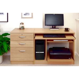 Small Office Desk Set With Computer Workstation & 3 Drawers (Classic Oak)