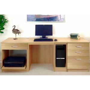 Small Office Desk Set With 1+3 Drawers, Printer Shelf & CPU Unit (Classic Oak)