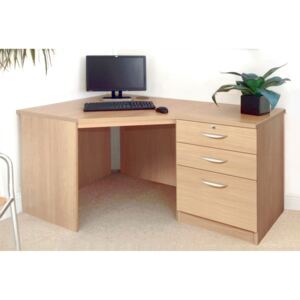 Small Office Corner Desk Set With 3 Drawers (Classic Oak)