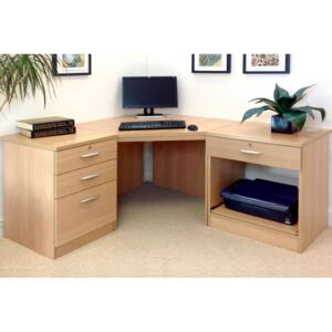 Small Office Corner Desk Set With 3+1 Drawers & Printer Shelf (Classic Oak)
