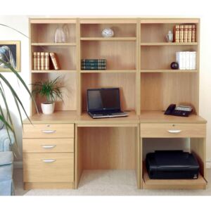Small Office Desk Set With 3+1 Drawers, Printer Shelf & Hutch Bookcases (Classic Oak)