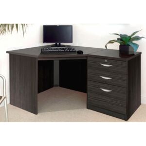 Small Office Corner Desk Set With 3 Drawers (Black Havana)
