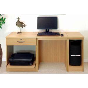 Small Office Desk Set With Single Drawer, Printer Shelf & CPU Unit (Classic Oak)