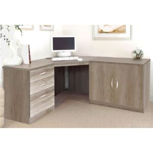 Small Office Corner Desk Set With 3 Drawers & Cupboard (Grey Nebraska)