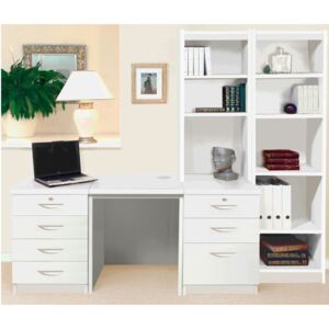 Small Office Desk Set With 4+3 Drawers & Bookcases (White)