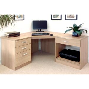 Small Office Corner Desk Set With 3+1 Drawers & Printer Shelf (Sandstone)