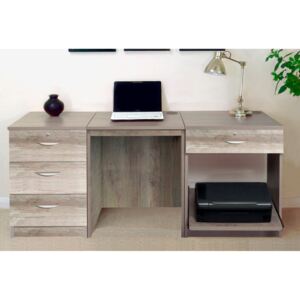 Small Office Desk Set With 3 Media Drawers, 1 Standard Drawer & Printer Shelf (Grey Nebraska)