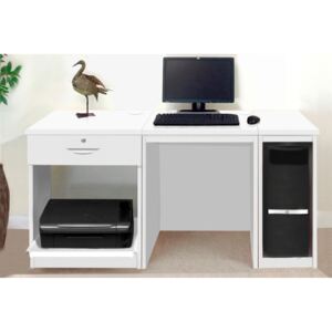 Small Office Desk Set With Single Drawer, Printer Shelf & CPU Unit (White)