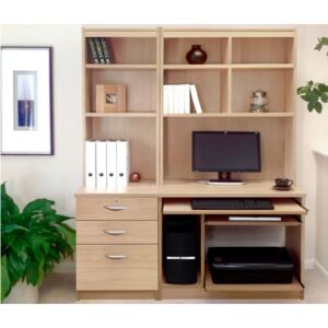 Small Office Desk Set With 3 Drawers, Computer Workstation & Hutch Bookcases (Sandstone)