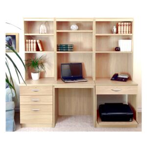 Small Office Desk Set With 3+1 Drawers, Printer Shelf & Hutch Bookcases (Sandstone)