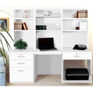 Small Office Desk Set With 3+1 Drawers, Printer Shelf & Hutch Bookcases (White)